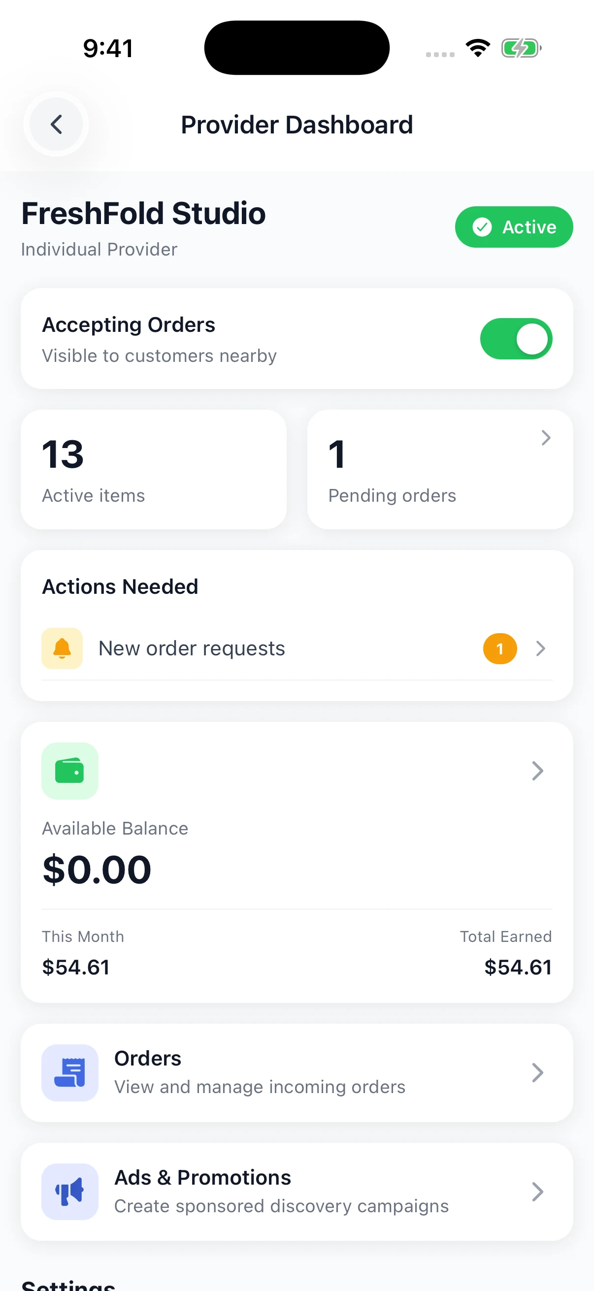 LaundryRuns provider operations dashboard